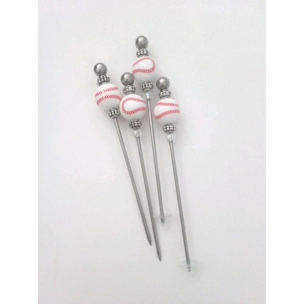 Set Of Four Beaded Cocktail  Sticks Baseball Theme Great For Game Night